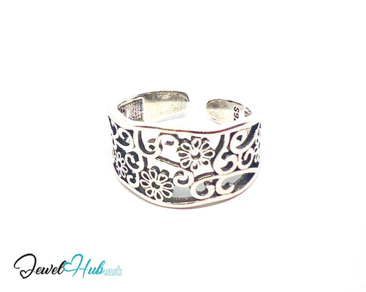 925 Silver Ring (Hallmarked) Floral Swirl · UK O-P-Q · US 7–8.5 · 3.19g