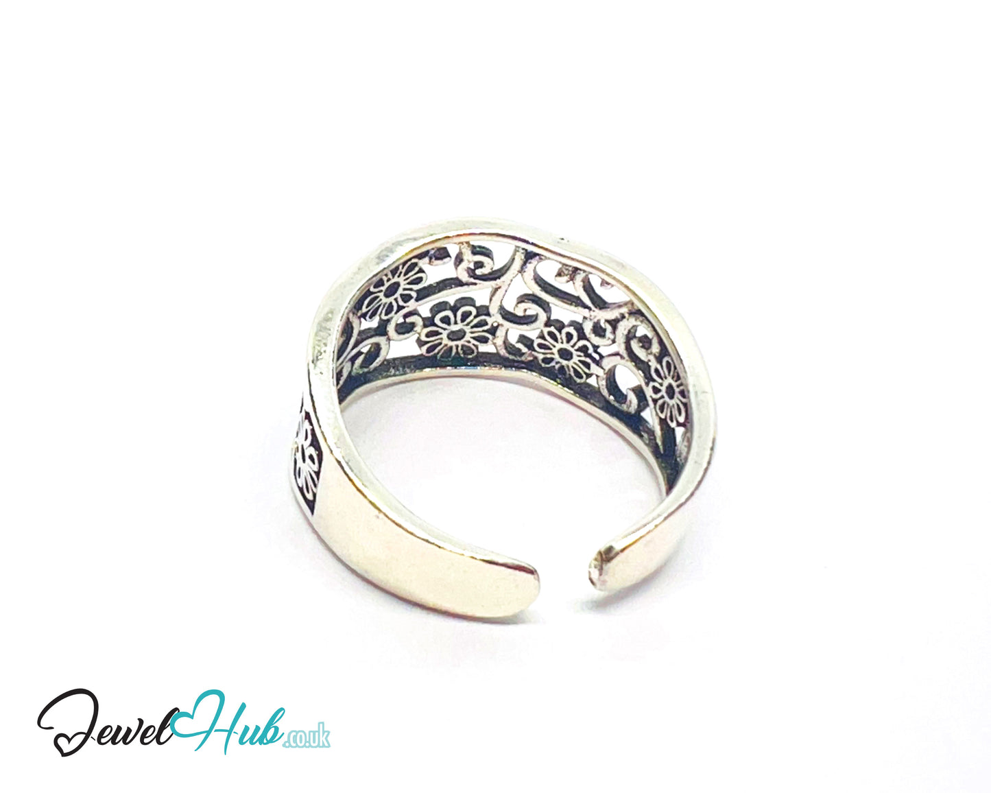 925 Silver Ring (Hallmarked) Floral Swirl · UK O-P-Q · US 7–8.5 · 3.19g