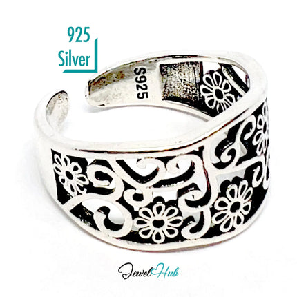 925 Silver Ring (Hallmarked) Floral Swirl · UK O-P-Q · US 7–8.5 · 3.19g CA