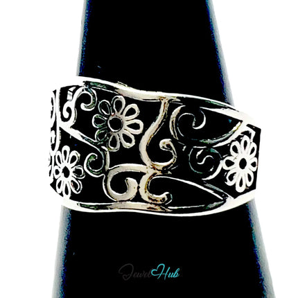 925 Silver Ring (Hallmarked) Floral Swirl · UK O-P-Q · US 7–8.5 · 3.19g CA