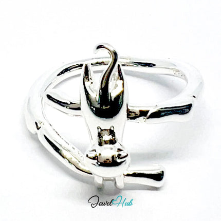 925 Silver Ring (Hallmarked) Cat Motif · UK M-N-O · US 6.5–8 · 3.81g CA