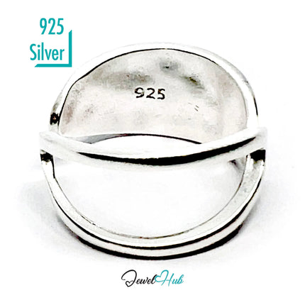 925 Silver Ring (Hallmarked) Sculptural V-Curve · UK M-N-O · US 6.5–8 · 3.3g CA