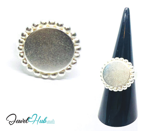 925 Silver Ring (Hallmarked) Beaded Disc · UK M-N-O · US 6.5–8 · 7.3g