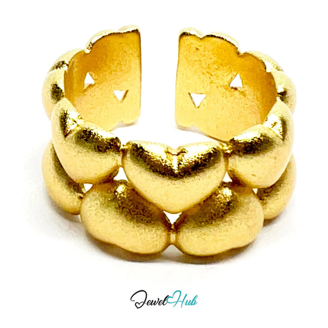 925 Silver Ring (Hallmarked) Gold-Tone Clustered Hearts · UK M-N-O · US 6.5–8 · 8.35g CA