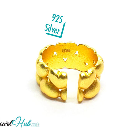 925 Silver Ring (Hallmarked) Gold-Tone Clustered Hearts · UK M-N-O · US 6.5–8 · 8.35g CA