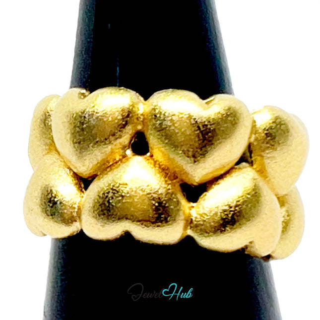 925 Silver Ring (Hallmarked) Gold-Tone Clustered Hearts · UK M-N-O · US 6.5–8 · 8.35g CA