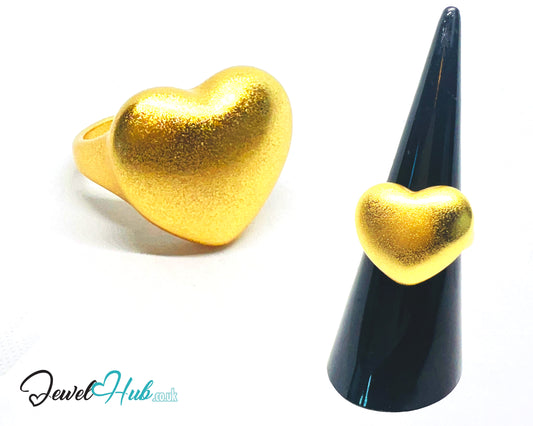 925 Silver Ring (Hallmarked) Gold-Tone Matte Heart · UK L-M-N · US 6–7.5 · 7.48g