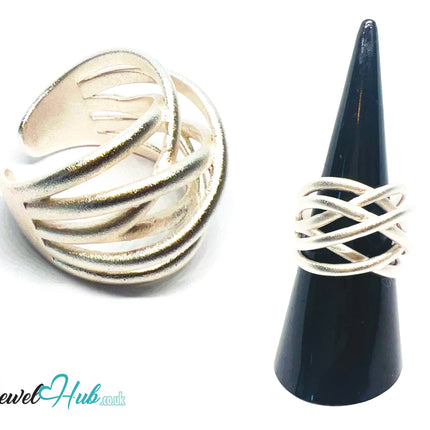 925 Silver Ring (Hallmarked) Sculptural Crossover · UK N-O-P · US 7–8.5 · 6.93g CA