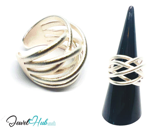 925 Silver Ring (Hallmarked) Sculptural Crossover · UK N-O-P · US 7–8.5 · 6.93g