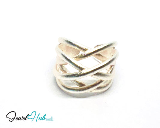 925 Silver Ring (Hallmarked) Sculptural Crossover · UK N-O-P · US 7–8.5 · 6.93g