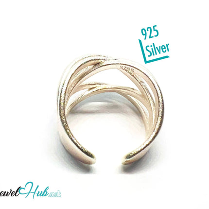 925 Silver Ring (Hallmarked) Sculptural Crossover · UK N-O-P · US 7–8.5 · 6.93g CA