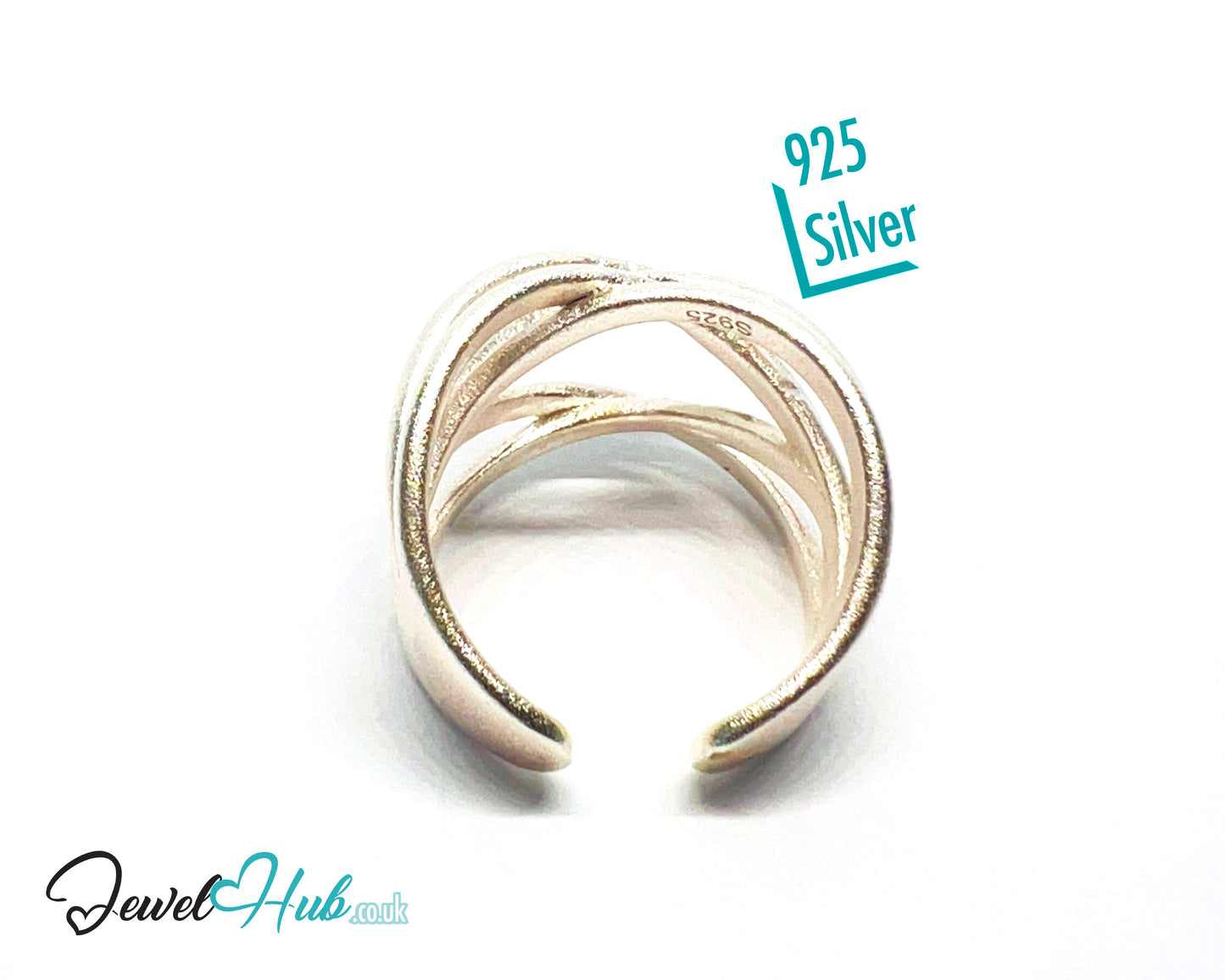 925 Silver Ring (Hallmarked) Sculptural Crossover · UK N-O-P · US 7–8.5 · 6.93g