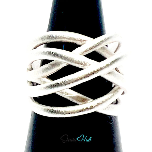 925 Silver Ring (Hallmarked) Sculptural Crossover · UK N-O-P · US 7–8.5 · 6.93g CA