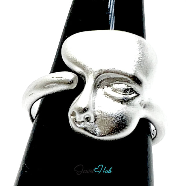 925 Silver Ring (Hallmarked) Abstract Face · UK M-N-O · US 6.5–8 · 3.68g CA