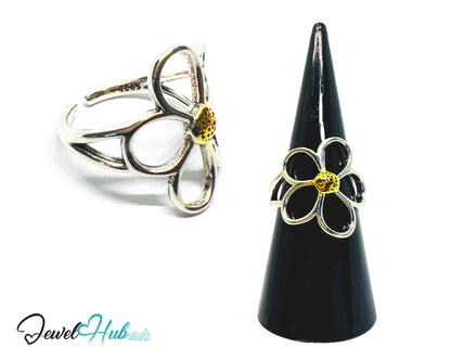 925 Silver & Gold-Tone Flower Ring · UK M-N-O · US 6.5–8 · 3g · Hallmarked