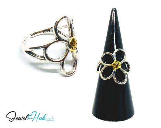 925 Silver & Gold-Tone Flower Ring · UK M-N-O · US 6.5–8 · 3g · Hallmarked
