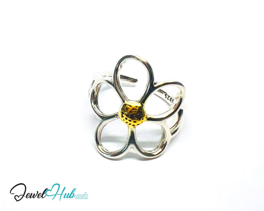 925 Silver & Gold-Tone Flower Ring · UK M-N-O · US 6.5–8 · 3g · Hallmarked