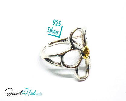 925 Silver & Gold-Tone Flower Ring · UK M-N-O · US 6.5–8 · 3g · Hallmarked