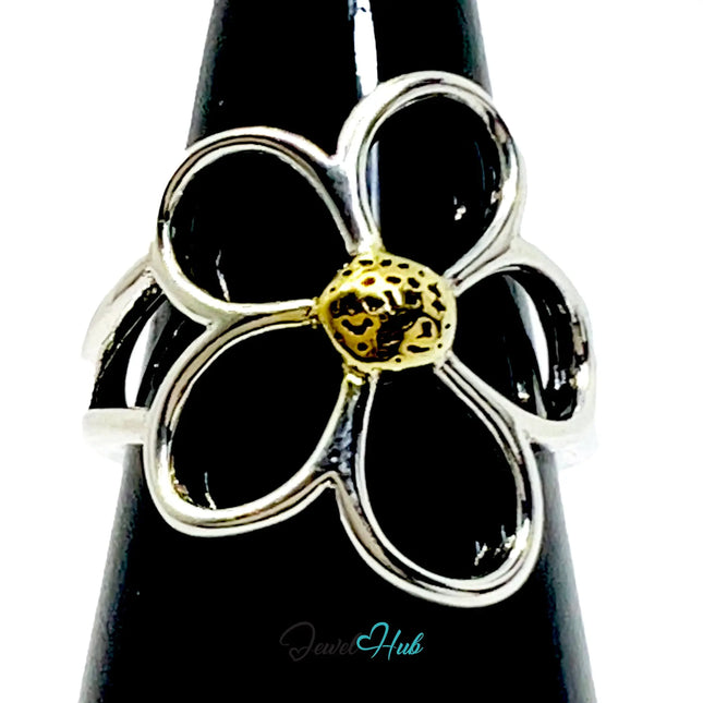 925 Silver & Gold-Tone Flower Ring · UK M-N-O · US 6.5–8 · 3g · Hallmarked CA