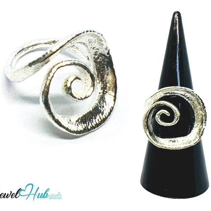 925 Silver Spiral Ring · Textured Finish · UK M-N-O · US 6.5–8 · 5.5g · Hallmarked CA