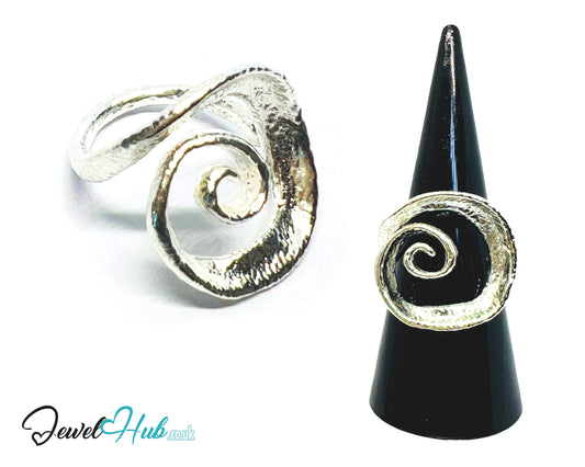 925 Silver Spiral Ring · Textured Finish · UK M-N-O · US 6.5–8 · 5.5g · Hallmarked