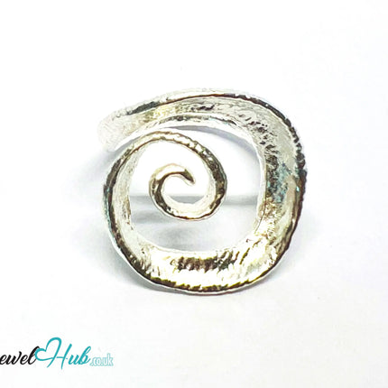 925 Silver Spiral Ring · Textured Finish · UK M-N-O · US 6.5–8 · 5.5g · Hallmarked CA