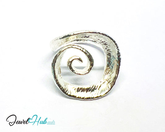 925 Silver Spiral Ring · Textured Finish · UK M-N-O · US 6.5–8 · 5.5g · Hallmarked