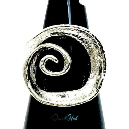 925 Silver Spiral Ring · Textured Finish · UK M-N-O · US 6.5–8 · 5.5g · Hallmarked CA