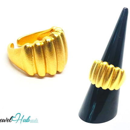 925 Silver Ring · Gold-Plated Ribbed Texture · UK M-N-O · US 6.5–8 · 6.48g · Hallmarked CA