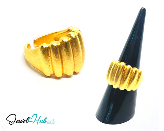 925 Silver Ring · Gold-Plated Ribbed Texture · UK M-N-O · US 6.5–8 · 6.48g · Hallmarked