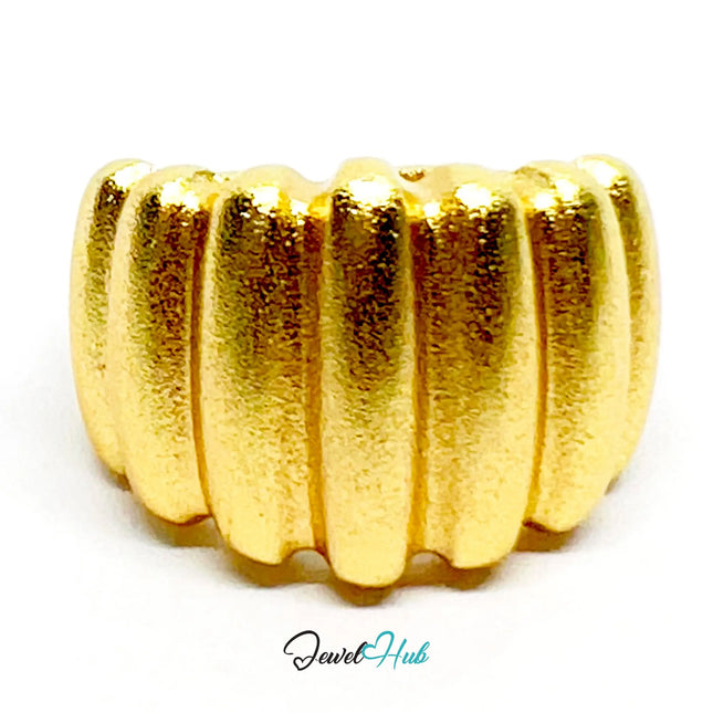 925 Silver Ring · Gold-Plated Ribbed Texture · UK M-N-O · US 6.5–8 · 6.48g · Hallmarked CA