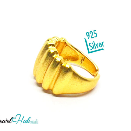 925 Silver Ring · Gold-Plated Ribbed Texture · UK M-N-O · US 6.5–8 · 6.48g · Hallmarked CA