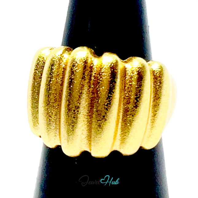 925 Silver Ring · Gold-Plated Ribbed Texture · UK M-N-O · US 6.5–8 · 6.48g · Hallmarked CA