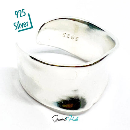 925 Silver Ring · Sculptural Smooth Band · UK M-N-O · US 6.5–8 · 5.5g · Hallmarked CA