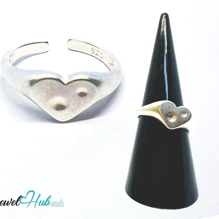 925 Silver Ring · Textured Heart with Twin Dots · UK N-O-P · US 7–8.5 · 2.18g · Hallmarked CA