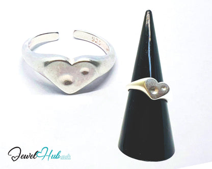 925 Silver Ring · Textured Heart with Twin Dots · UK N-O-P · US 7–8.5 · 2.18g · Hallmarked