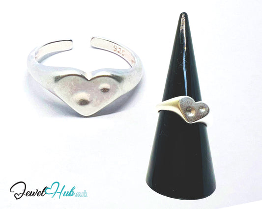 925 Silver Ring · Textured Heart with Twin Dots · UK N-O-P · US 7–8.5 · 2.18g · Hallmarked