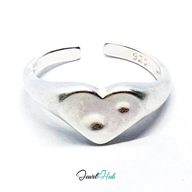 925 Silver Ring · Textured Heart with Twin Dots · UK N-O-P · US 7–8.5 · 2.18g · Hallmarked CA