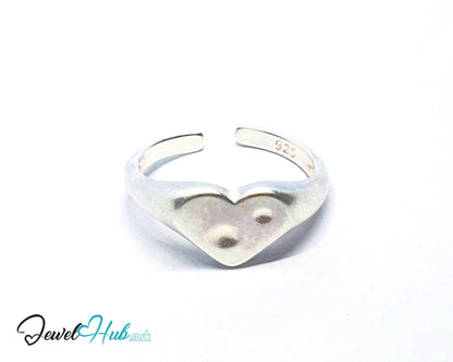 925 Silver Ring · Textured Heart with Twin Dots · UK N-O-P · US 7–8.5 · 2.18g · Hallmarked