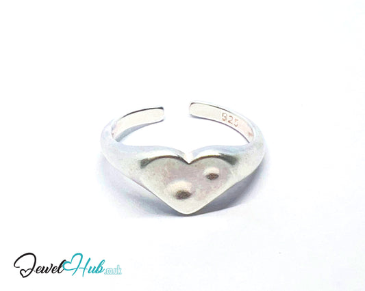 925 Silver Ring · Textured Heart with Twin Dots · UK N-O-P · US 7–8.5 · 2.18g · Hallmarked