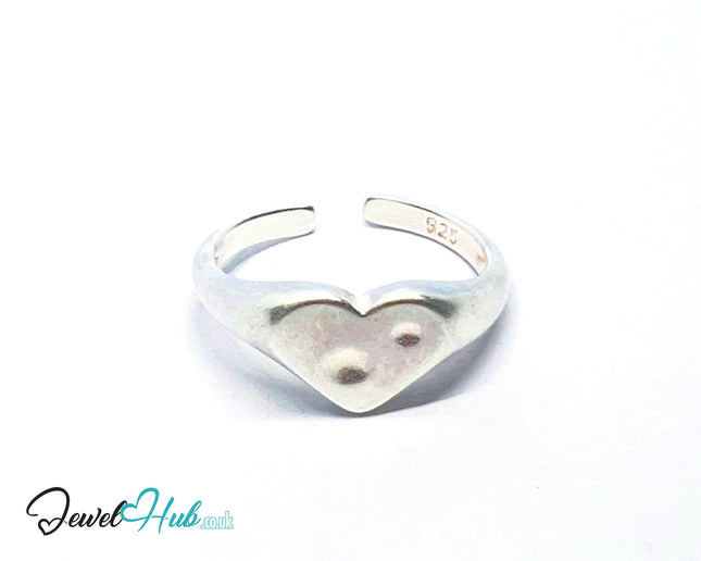 925 Silver Ring · Textured Heart with Twin Dots · UK N-O-P · US 7–8.5 · 2.18g · Hallmarked CA