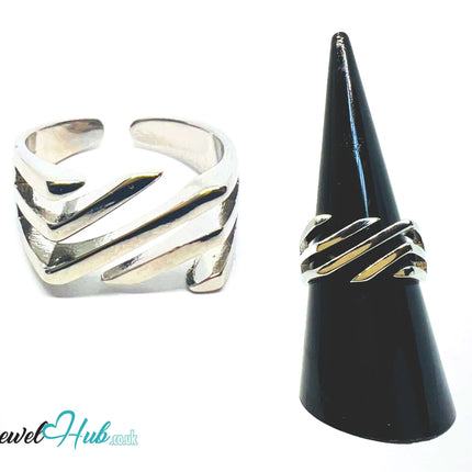 925 Silver Ring · Diagonal Groove Texture · UK N-O-P · US 7–8.5 · 4.18g · Hallmarked · Sculptural Finish CA