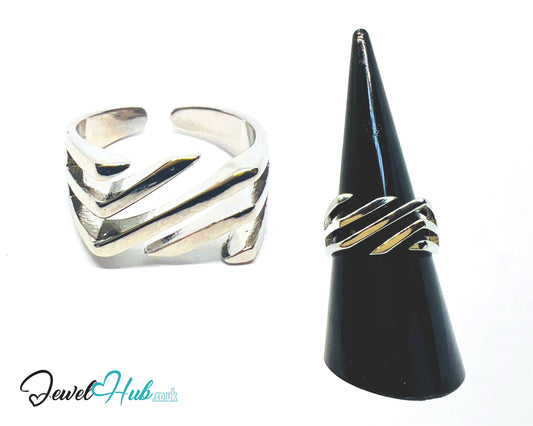 925 Silver Ring · Diagonal Groove Texture · UK N-O-P · US 7–8.5 · 4.18g · Hallmarked · Sculptural Finish