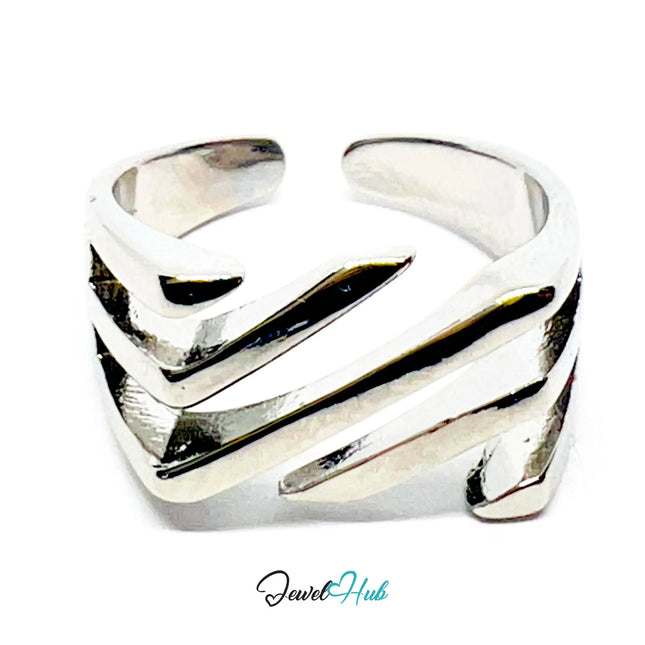 925 Silver Ring · Diagonal Groove Texture · UK N-O-P · US 7–8.5 · 4.18g · Hallmarked · Sculptural Finish CA