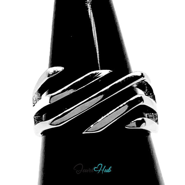 925 Silver Ring · Diagonal Groove Texture · UK N-O-P · US 7–8.5 · 4.18g · Hallmarked · Sculptural Finish CA