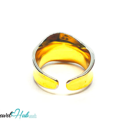 Adjustable Gold-Toned Silver Ring | Hallmarked 925 Sterling | Golden Silvery Wavy Band for N–P Sizes - JewelHub.co.uk