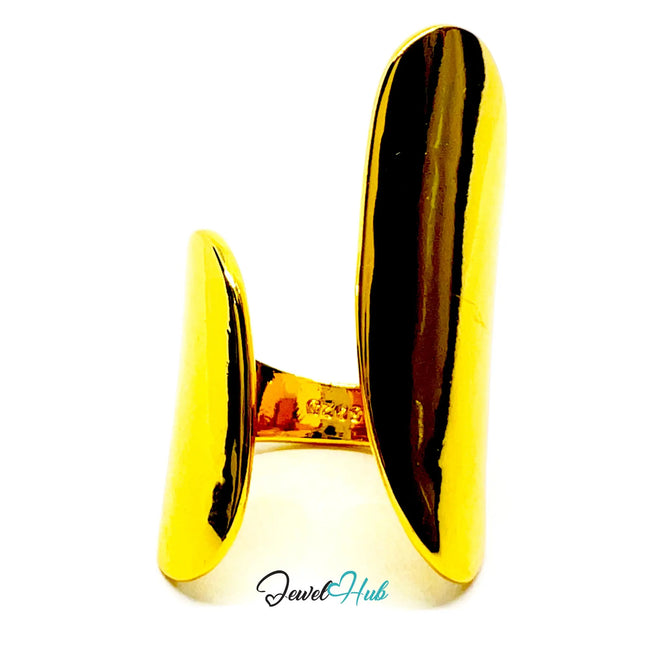 Bold Gold-Toned Silver Ring | Hallmarked 925 Statement Band | Golden Silvery Oval Design in Sizes M–O CT