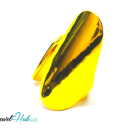 Bold Gold-Toned Silver Ring | Hallmarked 925 Statement Band | Golden Silvery Oval Design in Sizes M–O - JewelHub.co.uk