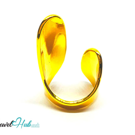 Bold Gold-Toned Silver Ring | Hallmarked 925 Statement Band | Golden Silvery Oval Design in Sizes M–O - JewelHub.co.uk