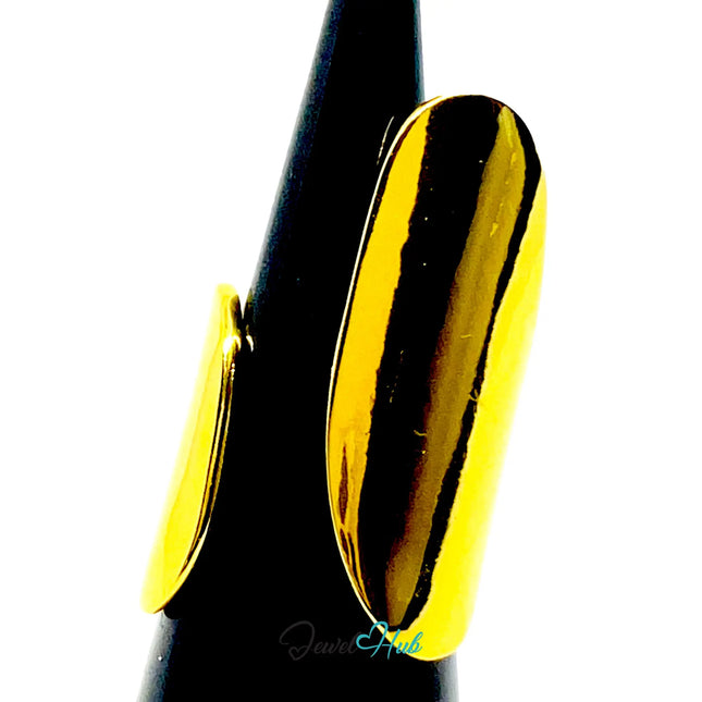 Bold Gold-Toned Silver Ring | Hallmarked 925 Statement Band | Golden Silvery Oval Design in Sizes M–O CT
